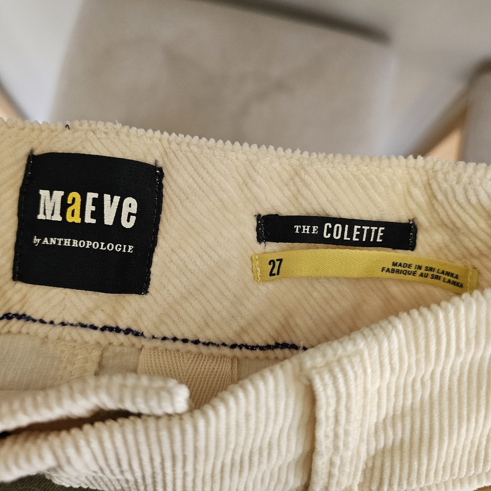 Maeve x Anthropologie The Colette Corduroy Wideleg Cropped Pants Neutral Ivory - Picture 10 of 14